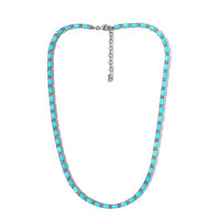 Premium Sleeping Beauty Turquoise and White Zircon Tennis Necklace 18 Inches in Platinum Over Sterling Silver 27.60 ctw