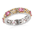 Premium Ouro Fino Rubellite and Natural White Zircon Band Ring in Vermeil Yellow Gold and Platinum Over Sterling Silver 1.00 ctw - Sticky add to cart bar