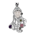 Sajen Silver Carved Bone and Multi Gemstone Pendant in Platinum Over Sterling Silver 4.85 ctw - Sticky add to cart bar