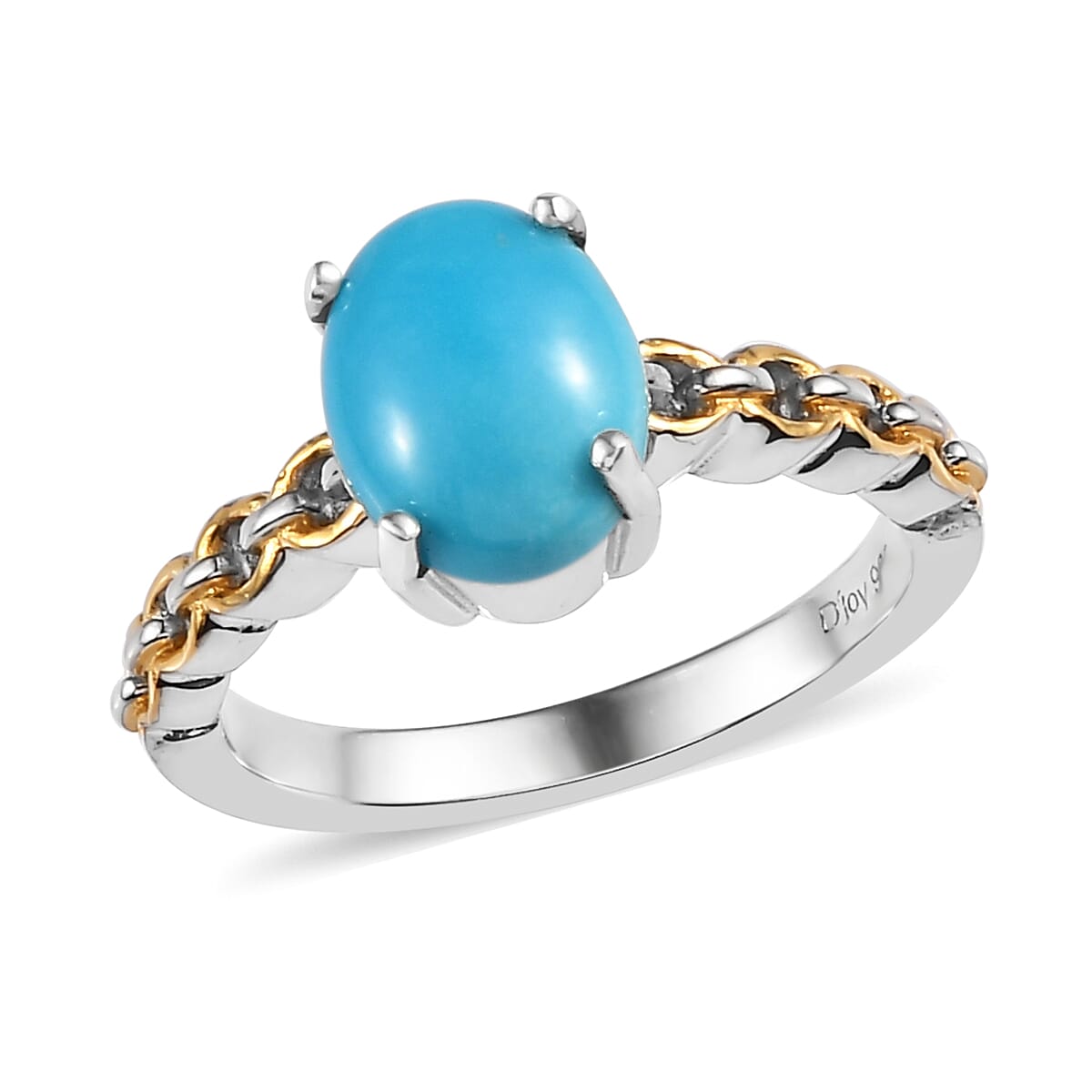 American Natural Sleeping Beauty Turquoise Solitaire Ring in Vermeil Yellow Gold and Platinum Over Sterling Silver 1.50 ctw