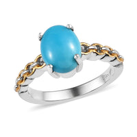 American Natural Sleeping Beauty Turquoise Solitaire Ring in Vermeil Yellow Gold and Platinum Over Sterling Silver 1.50 ctw