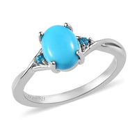 American Natural Sleeping Beauty Turquoise and Malgache Neon Apatite Ring in Platinum Over Sterling Silver 1.10 ctw