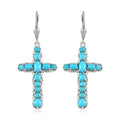 Sleeping Beauty Turquoise Cross Earrings in Platinum Over Sterling Silver 3.85 ctw - Sticky add to cart bar