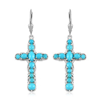 Sleeping Beauty Turquoise Cross Earrings in Platinum Over Sterling Silver 3.85 ctw