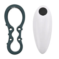 White, Black and Green Electric Can Opener with Manual Jar Opener