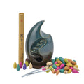 Blue Ceramic Backflow Incense Holder Incense Burner Waterfall with 60 Backflow Incense Cones, 30 Incense Stick, 1p Tweezer and Base (3.93"x3.93"x7.87") - Sticky add to cart bar