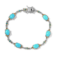 American Natural Sleeping Beauty Turquoise and Malgache Neon Apatite Bracelet in Vermeil Yellow Gold and Platinum Over Sterling Silver (7.25 In) 9.75 Grams 7.75 ctw (Delivery in 7-10 Busines