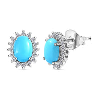 Sleeping Beauty Turquoise and White Zircon 2.40 ctw Earrings in Platinum Over Sterling Silver