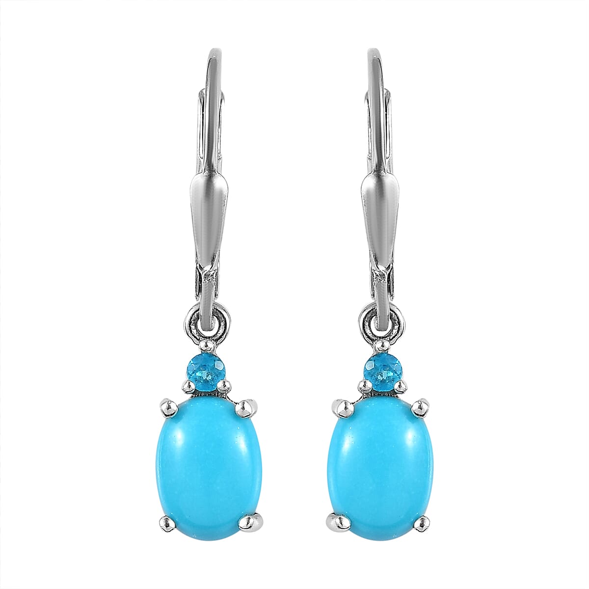 Sleeping Beauty Turquoise and Malgache Neon Apatite Dangling Earrings in Platinum Over Sterling Silver 2.75 ctw