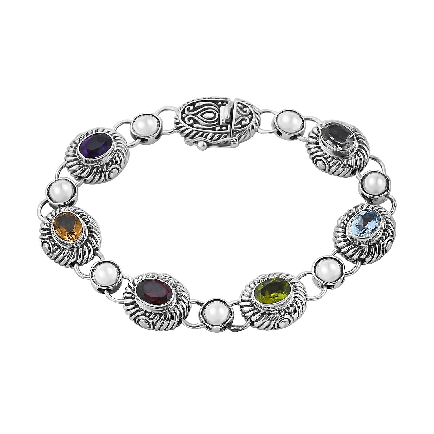 Bali Legacy Multi Gemstone Bracelet in Sterling Silver (7.50 In) 7.50 ctw