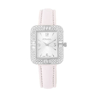 Strada White Austrian Crystal Japanese Movement Watch with White Faux Leather Strap (34mm) (6.5-8In)