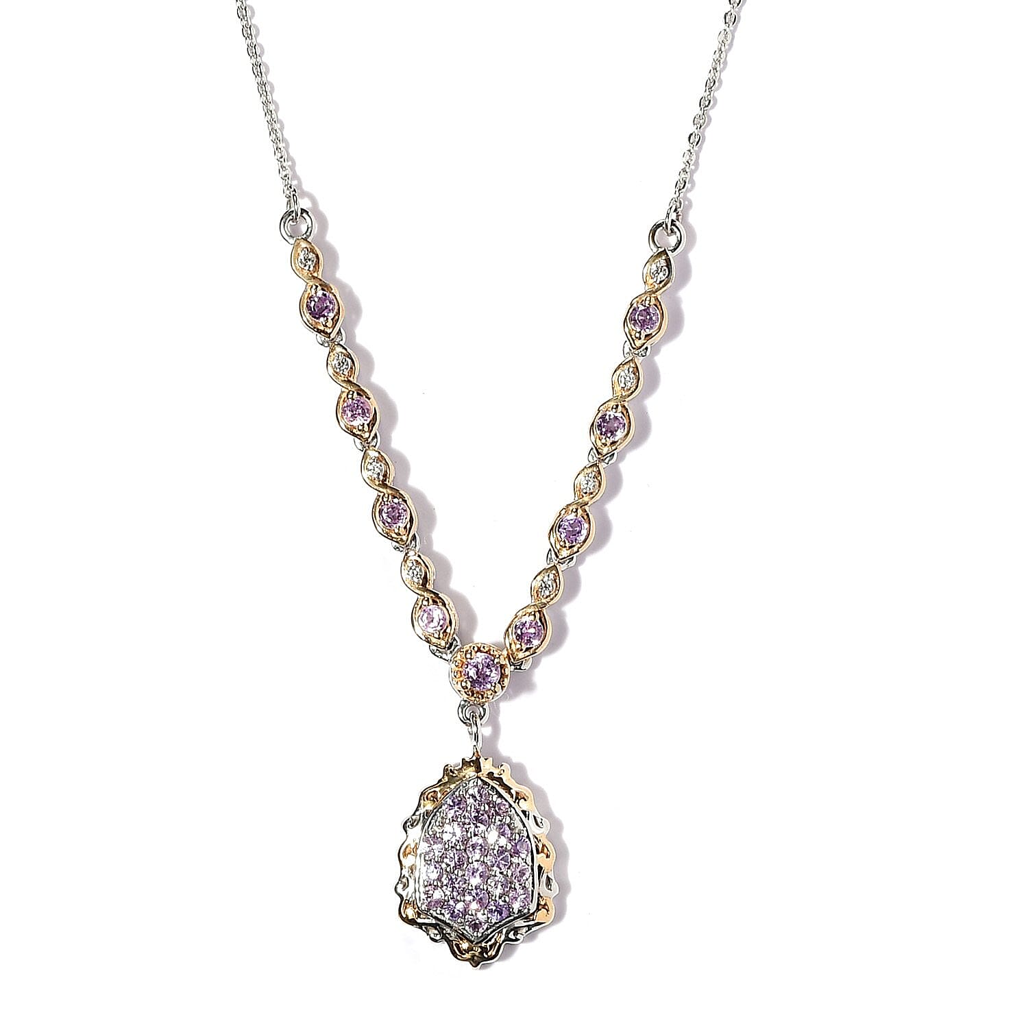 Madagascar Purple Sapphire and White Zircon Necklace 18 Inches in Vermeil Yellow Gold and Platinum Over Sterling Silver 1.35 ctw