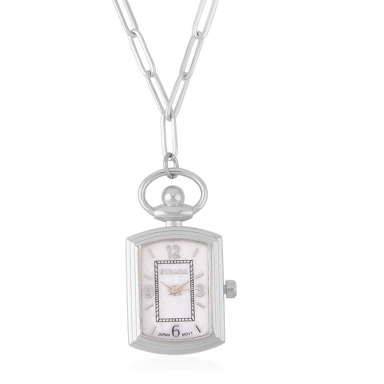 Strada Japanese Movement Pocket Or Pendant Watch in Silvertone with Paper Clip Stainless Steel Chain (21.84-27.94mm) (18- 30 Inches)