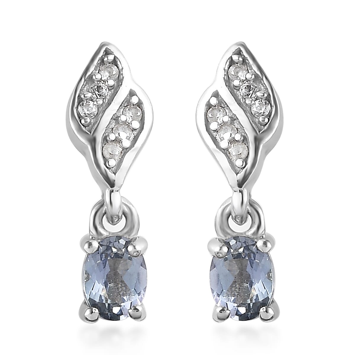 Peacock Tanzanite and White Zircon Dangle Earrings in Platinum Over Sterling Silver 0.50 ctw