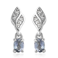 Peacock Tanzanite and White Zircon Dangle Earrings in Platinum Over Sterling Silver 0.50 ctw