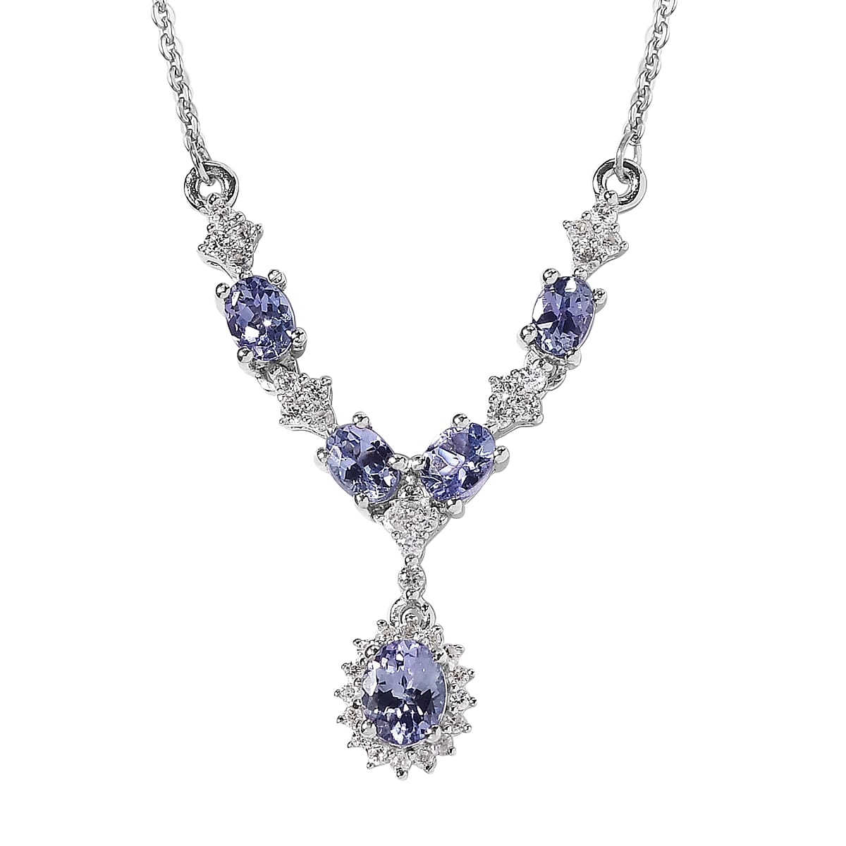 Peacock Tanzanite, White Zircon Necklace (18 Inches) in Platinum Over Sterling Silver 1.75 ctw
