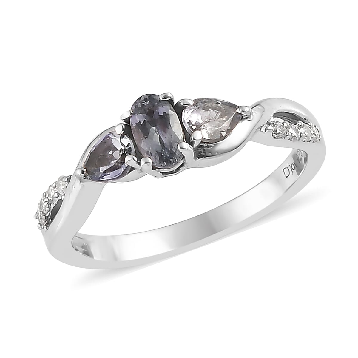 Peacock Tanzanite and Moissanite Infinity Ring in Platinum Over Sterling Silver 0.65 ctw