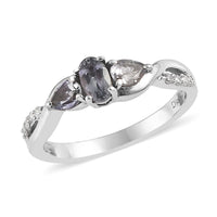 Peacock Tanzanite and Moissanite Infinity Ring in Platinum Over Sterling Silver 0.65 ctw