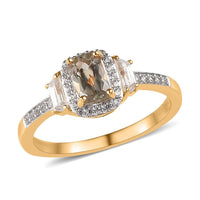 AAA Turkizite and Natural White Zircon Ring in Vermeil Yellow Gold Over Sterling Silver 1.35 ctw (Delivery in 5-7 Business Days)