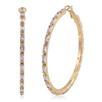 Simulated Diamond Hoop Earrings in Goldtone