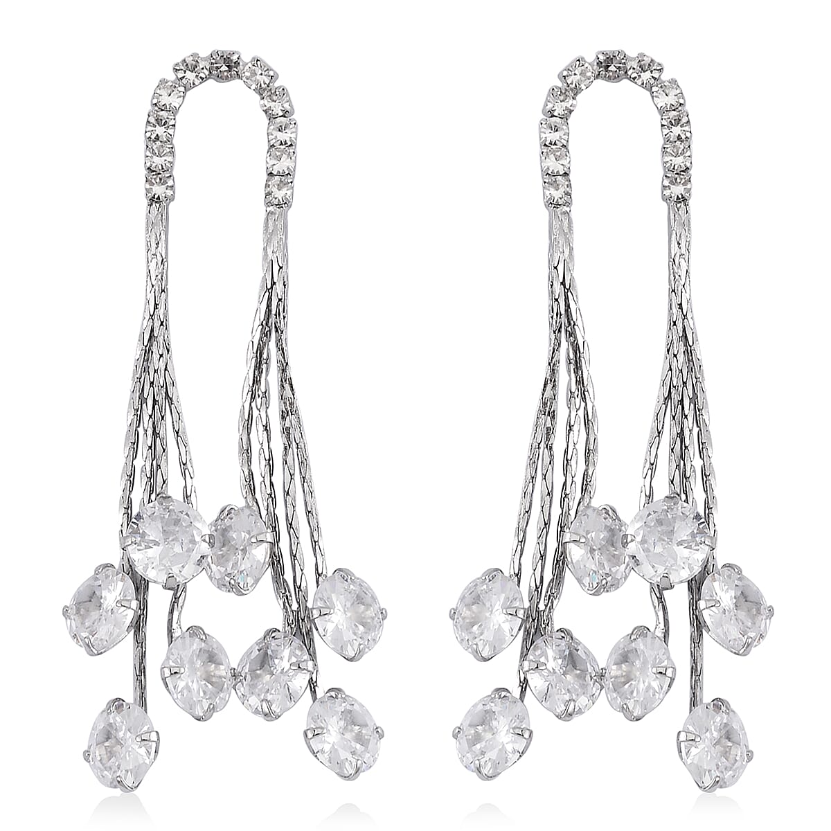 Simulated Diamond Chandelier Dangle Earrings in Silvertone
