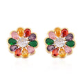 Simulated Multi Color Diamond Floral Earrings in Goldtone - Sticky add to cart bar