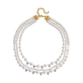 White Glass Pearl and White Glass Beaded Necklace 18-20 Inches in Goldtone - Sticky add to cart bar