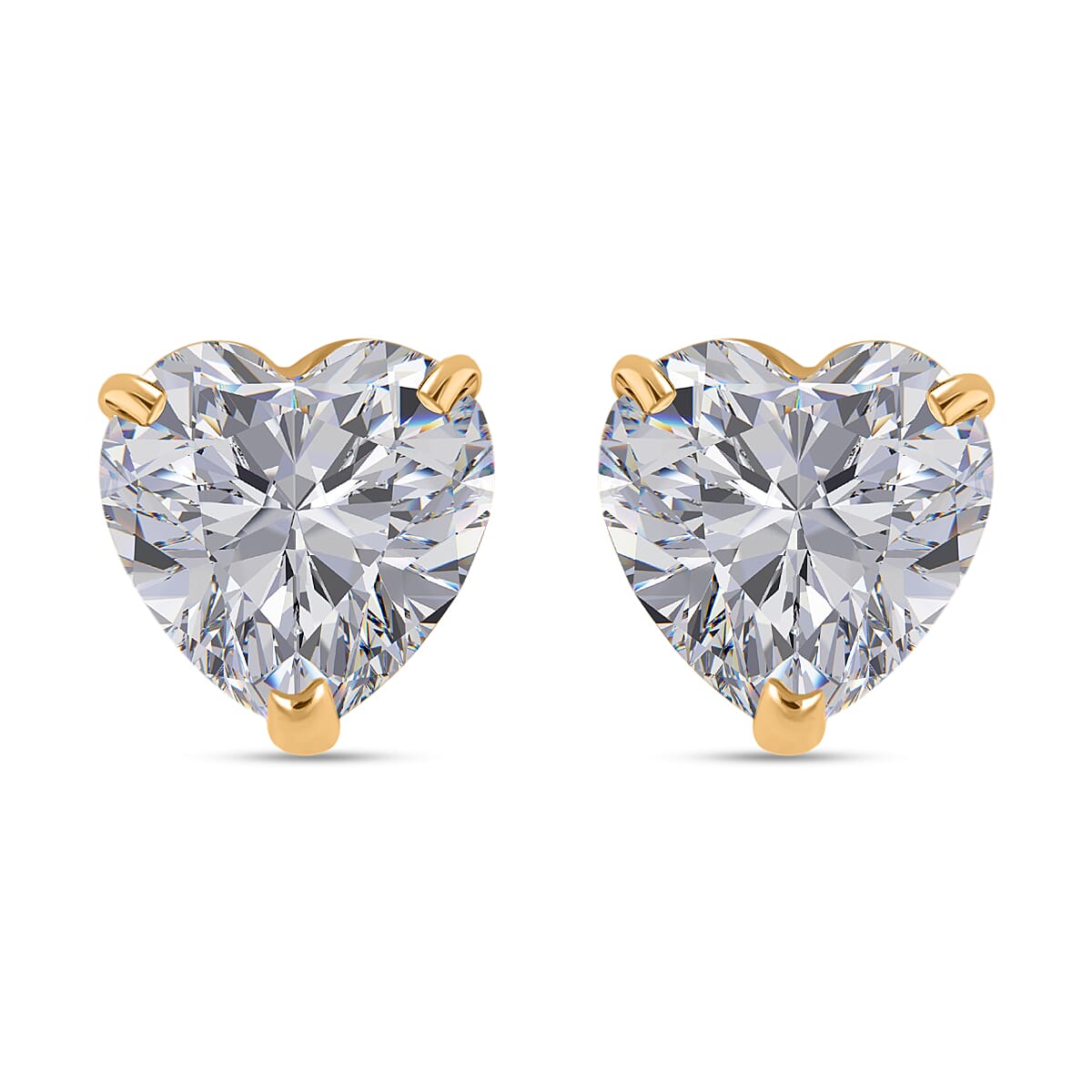 14K Yellow Gold Crystal Stud Earrings, Crystal Studs, Solitaire Studs, Heart Crystal Earrings, Solitaire Earrings, 14K Yellow Gold Studs, Heart Studs