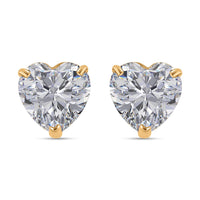 14K Yellow Gold Crystal Stud Earrings, Crystal Studs, Solitaire Studs, Heart Crystal Earrings, Solitaire Earrings, 14K Yellow Gold Studs, Heart Studs