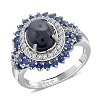 Thai Blue Star Sapphire(DF) and Multi Gemstone Ring in Platinum Over Sterling Silver (Delivery in 7-10 Business Days) 4.50 ctw