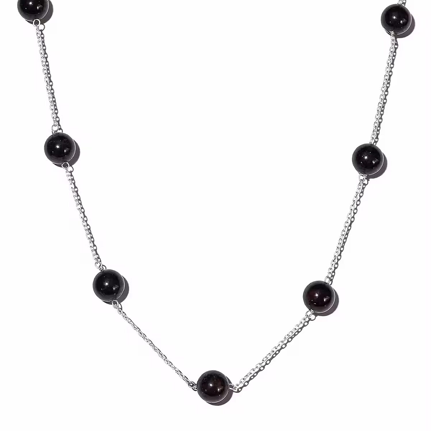 Amethyst Beaded Station Necklace 20 Inches in Sterling Silver 44.65 ctw