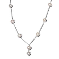 Freshwater Pearl Station Necklace 20 Inches in Sterling Silver