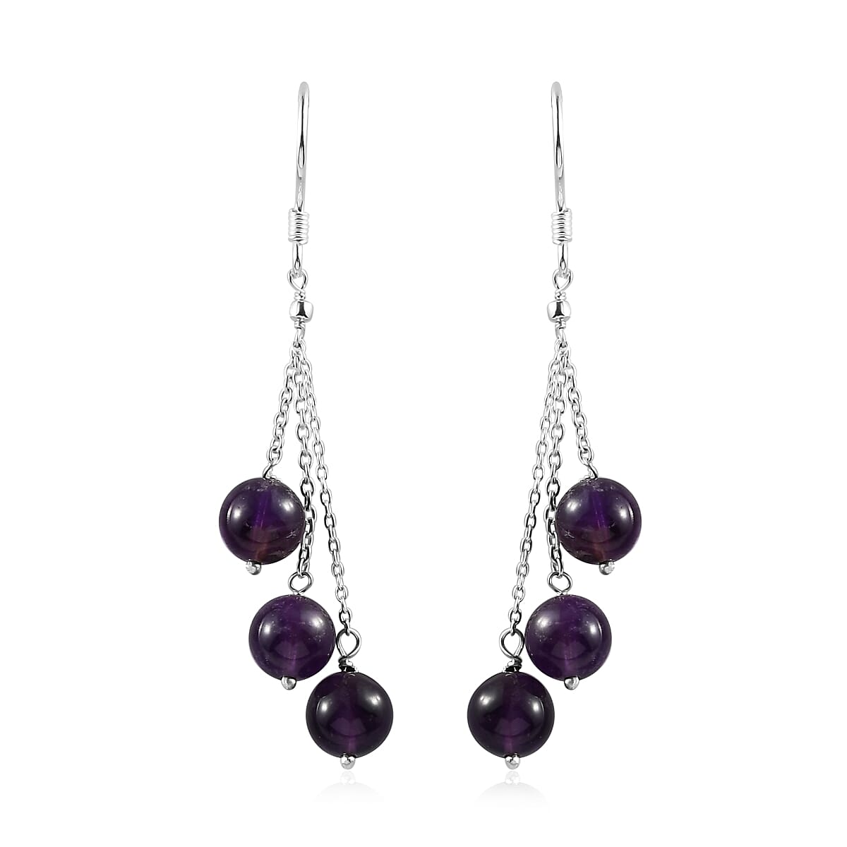 Amethyst 3 Stone Drop Earrings in Sterling Silver 28.00 ctw