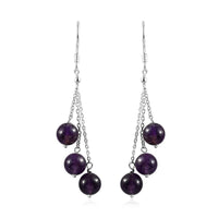 Amethyst 3 Stone Drop Earrings in Sterling Silver 28.00 ctw