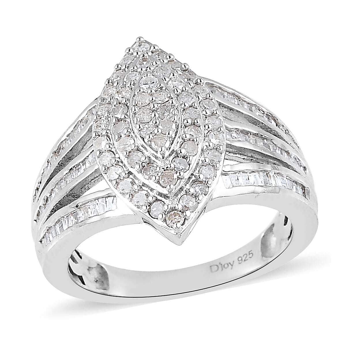 Diamond Ring in Platinum Over Sterling Silver (Size 8.0) (Del. 15-20 Days) 1.00 ctw