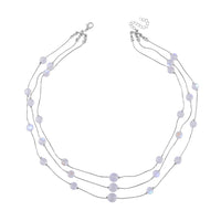 White Magic Color Glass 3 Row Station Necklace 20 Inches in Silvertone
