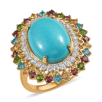 American Natural Sleeping Beauty Turquoise and Multi Gemstone Cocktail Ring in Vermeil Yellow Gold Over Sterling Silver 9.50 ctw