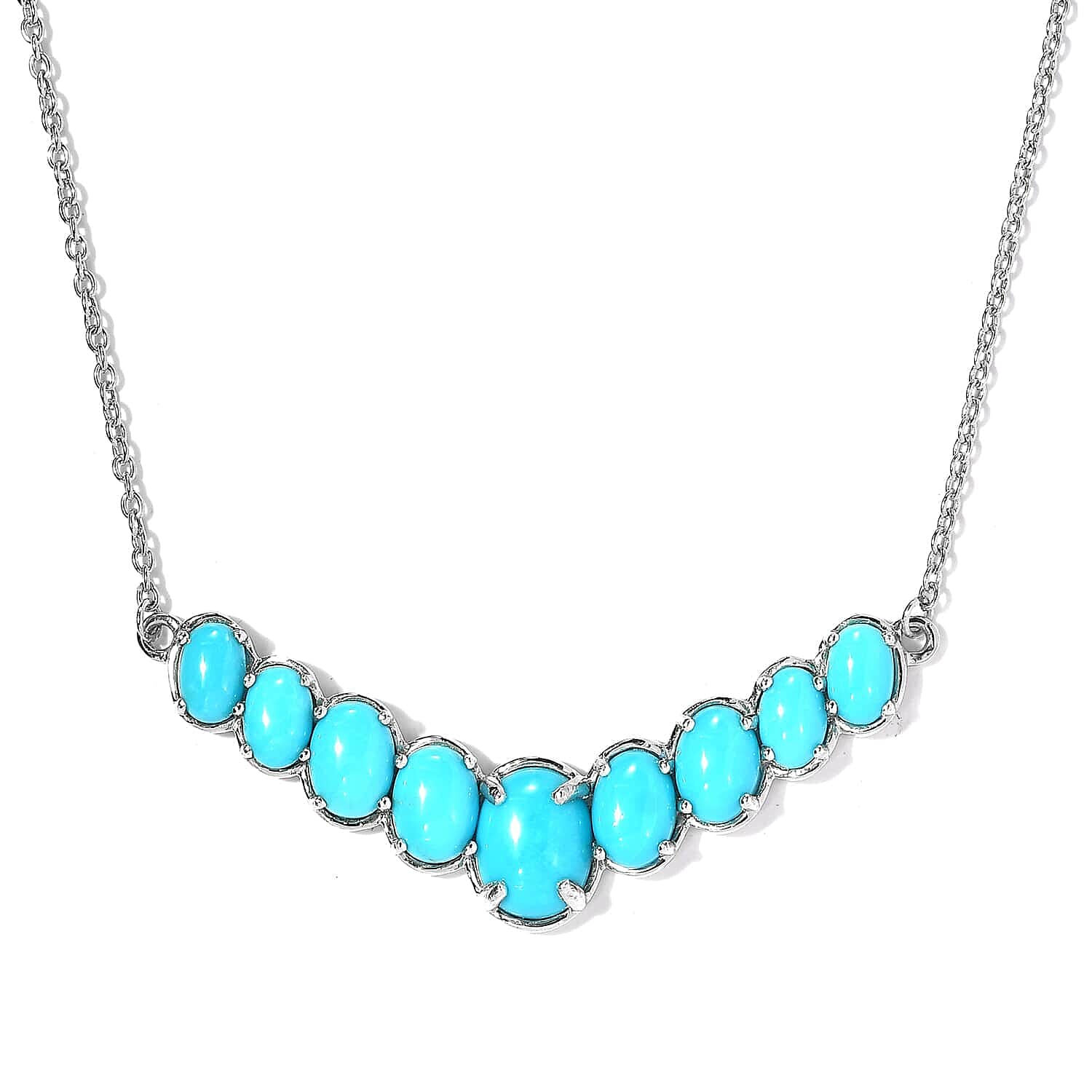 Sleeping Beauty Turquoise Necklace 18 Inches in Platinum Over Sterling Silver 5.90 ctw