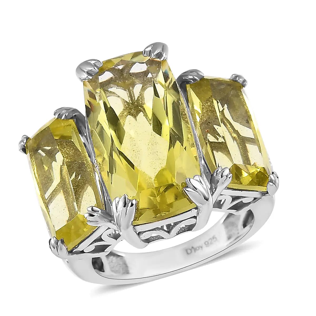 Ouro Verde Quartz 3 Stone Ring in Platinum Over Sterling Silver (Del. 5-7 Days) 19.90 ctw