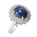 Thai Blue Star Sapphire (DF) and Moissanite Double Halo Ring in Platinum Over Sterling Silver 4.75 ctw - Sticky add to cart bar