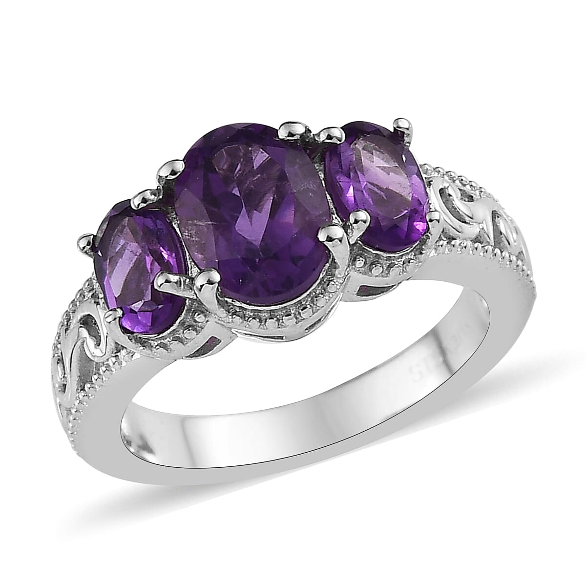 KARIS Amethyst 3 Stone Ring in Platinum Bond (Size 10.0) 2.00 ctw