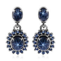 Blue Star Sapphire (DF) and Madagascar Blue Sapphire Dangle Earrings in Platinum Over Sterling Silver 4.65 ctw