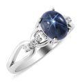 Thai Blue Star Sapphire (DF) and Natural White Zircon Ring in Platinum Over Sterling Silver 2.25 ctw - Sticky add to cart bar