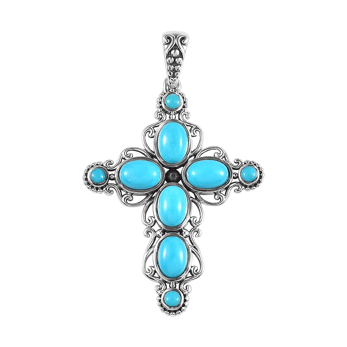 Artisan Crafted Sleeping Beauty Turquoise Cross Pendant in Sterling Silver 3.85 ctw