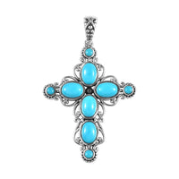 Artisan Crafted Sleeping Beauty Turquoise Cross Pendant in Sterling Silver 3.85 ctw