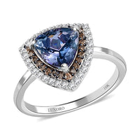 LUXORO 10K White Gold Premium Peacock Tanzanite, Natural Champagne and White Diamond Double Halo Ring 2.75 Grams 2.00 ctw