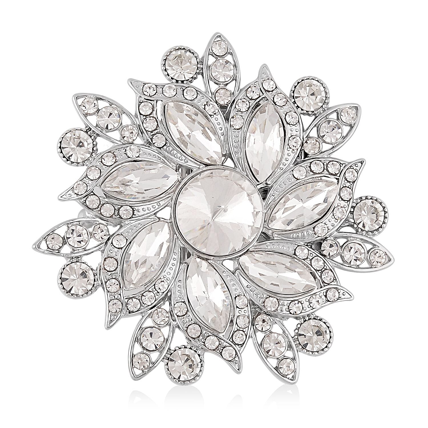 Austrian Crystal Floral Belt Buckle in Silvertone