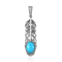Artisan Crafted Sleeping Beauty Turquoise Feather Pendant in Sterling Silver 1.50 ctw
