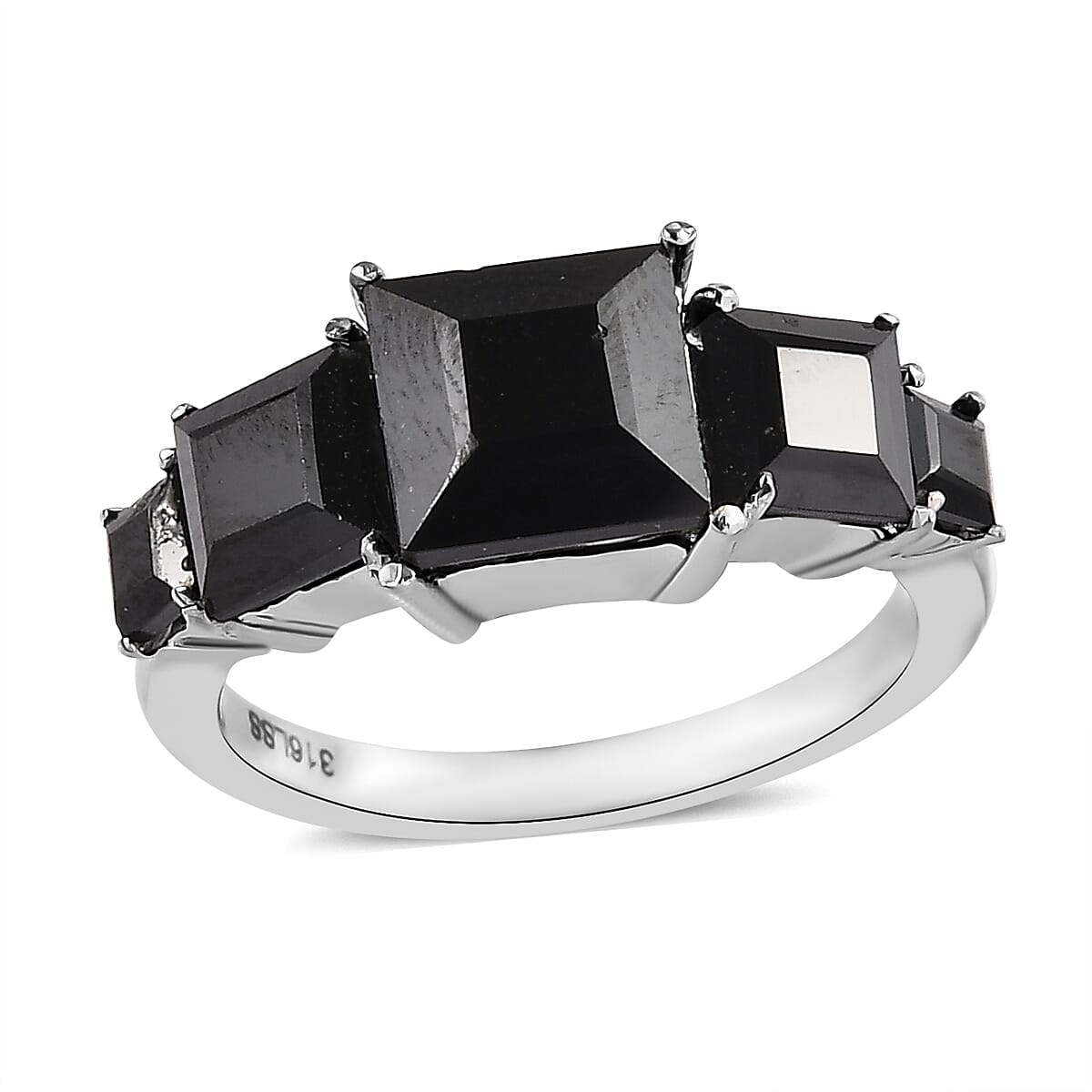 Thai Black Spinel 5 Stone Ring in Stainless Steel (Size 10.0) 3.85