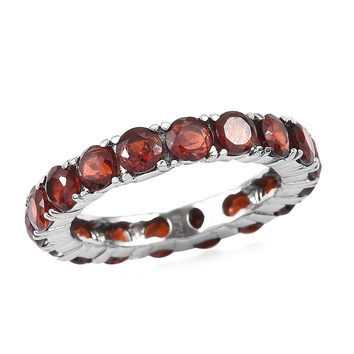 Mozambique Garnet Eternity Band Ring in Stainless Steel (Size 8) 4.40 ctw